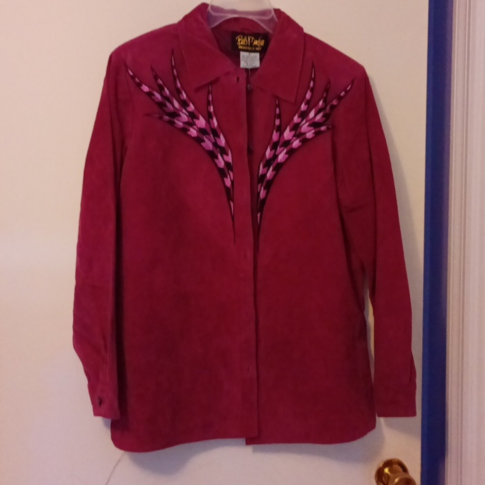 Bob Mackie wearable art leather shirt jacket